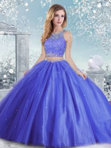 Gorgeous Blue 15th Birthday Dress Military Ball and Sweet 16 and Quinceanera with Beading and Sequins Scoop Sleeveless Clasp Handle