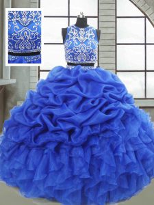 Royal Blue Sleeveless Organza Zipper Sweet 16 Dresses for Military Ball and Sweet 16 and Quinceanera