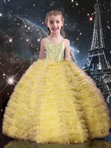 Floor Length Ball Gowns Sleeveless Champagne Little Girls Pageant Dress Lace Up