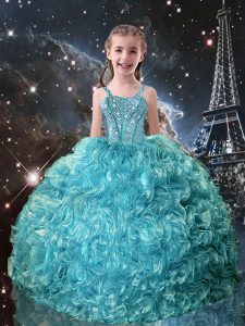 Best Teal Sleeveless Organza Lace Up Little Girl Pageant Dress for Quinceanera and Wedding Party