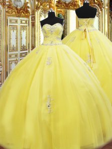 Floor Length Ball Gowns Sleeveless Yellow Sweet 16 Quinceanera Dress Lace Up