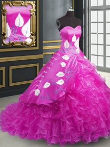 Fuchsia 15 Quinceanera Dress Sweetheart Sleeveless Brush Train Lace Up