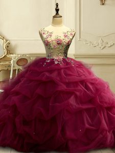 Floor Length Burgundy Quinceanera Dress Scoop Sleeveless Lace Up