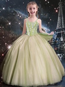 Enchanting Floor Length Yellow Green Pageant Dress Womens Tulle Sleeveless Beading