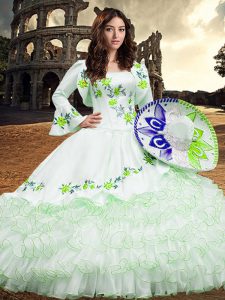 Admirable White Long Sleeves Organza Lace Up 15 Quinceanera Dress for Military Ball and Sweet 16 and Quinceanera