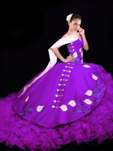 Organza Sleeveless 15th Birthday Dress Brush Train and Embroidery and Ruffles