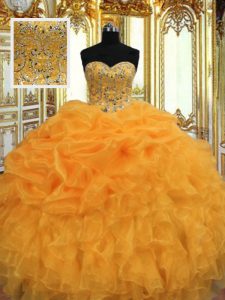 On Sale Floor Length Ball Gowns Sleeveless Orange Quinceanera Dress Lace Up