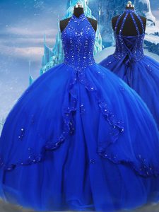 Ball Gowns Sleeveless Royal Blue Vestidos de Quinceanera Brush Train Lace Up