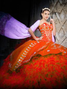 Orange Red Vestidos de Quinceanera Sweetheart Sleeveless Brush Train Lace Up