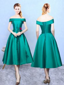 Dark Green Sleeveless Taffeta Lace Up Dama Dress for Prom and Party