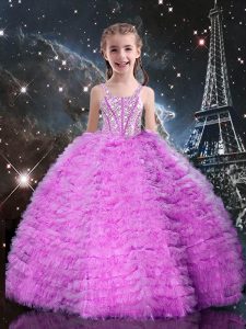 Trendy Straps Sleeveless Lace Up Girls Pageant Dresses Lilac Tulle