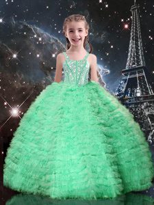 Floor Length Ball Gowns Sleeveless Apple Green Pageant Dresses Lace Up