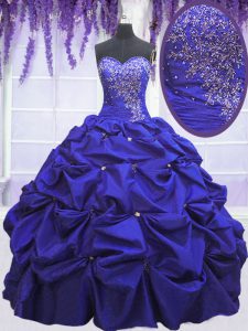 Floor Length Lace Up Quinceanera Gowns Navy Blue for Military Ball and Sweet 16 and Quinceanera with Beading and Pick Ups