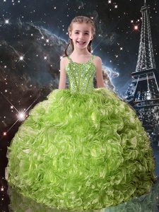 Olive Green Lace Up Straps Beading and Ruffles Little Girls Pageant Dress Wholesale Organza Sleeveless