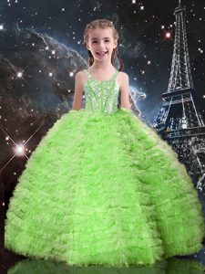 Excellent Tulle Straps Sleeveless Lace Up Beading and Ruffled Layers Pageant Dress for Girls in