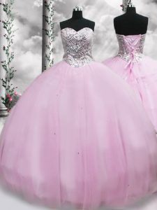 Lilac Sleeveless Beading Lace Up Sweet 16 Dresses