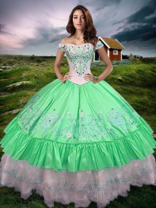 Artistic Green Sleeveless Beading and Embroidery and Ruffled Layers Floor Length 15th Birthday Dress