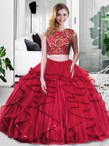 Best Wine Red 15th Birthday Dress Military Ball and Sweet 16 and Quinceanera with Lace and Ruffles Scoop Sleeveless Zipper