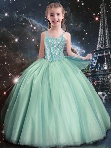 Elegant Turquoise Lace Up Straps Beading Little Girls Pageant Dress Wholesale Tulle Sleeveless