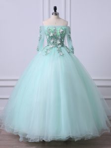 Custom Made Floor Length Ball Gowns 3 4 Length Sleeve Apple Green Quinceanera Dress Lace Up