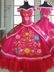New Style Hot Pink Short Sleeves Beading and Embroidery Floor Length Quinceanera Gown
