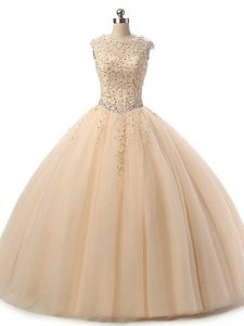 Eye-catching Champagne Scoop Neckline Beading and Lace Sweet 16 Dress Sleeveless Lace Up