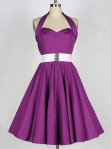 Knee Length Purple Dama Dress for Quinceanera Taffeta Sleeveless Belt