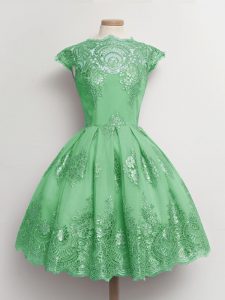 Inexpensive Lace Court Dresses for Sweet 16 Green Lace Up Cap Sleeves Knee Length