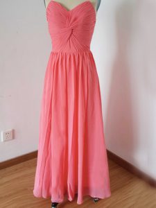 Chic Sweetheart Sleeveless Dama Dress Floor Length Ruching Watermelon Red Chiffon