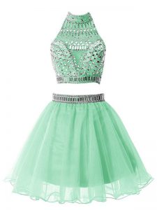 Pretty High-neck Sleeveless Zipper Quinceanera Court Dresses Apple Green Organza