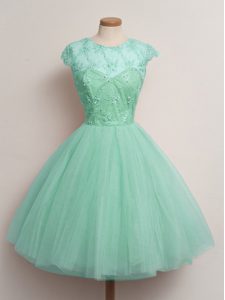 Knee Length Ball Gowns Cap Sleeves Apple Green Vestidos de Damas Lace Up