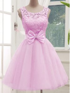 Sleeveless Lace Up Knee Length Lace and Bowknot Quinceanera Dama Dress