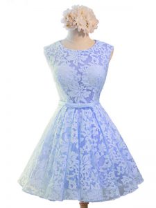 Superior Lavender Sleeveless Belt Knee Length Quinceanera Court of Honor Dress