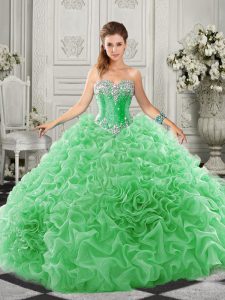 Sleeveless Beading and Ruffles Lace Up Quinceanera Dress with Green Court Train