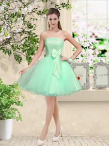 Knee Length A-line Sleeveless Apple Green Quinceanera Court of Honor Dress Lace Up