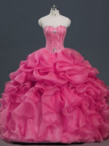 Cute Floor Length Ball Gowns Sleeveless Hot Pink Sweet 16 Dress Lace Up