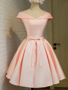 Peach Lace Up Damas Dress Belt Cap Sleeves Knee Length