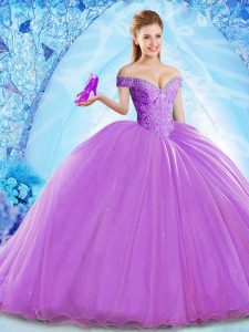 Lavender Ball Gowns Beading Sweet 16 Dress Lace Up Organza Sleeveless