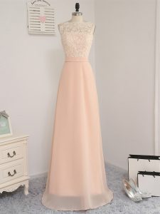 Peach Backless Damas Dress Lace Sleeveless Floor Length