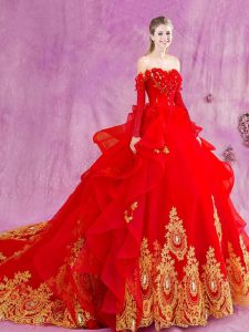 Fitting Red Sleeveless Appliques and Ruffles Lace Up Quinceanera Dresses