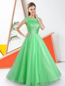 Captivating A-line Vestidos de Damas Green Bateau Tulle Sleeveless Floor Length Backless