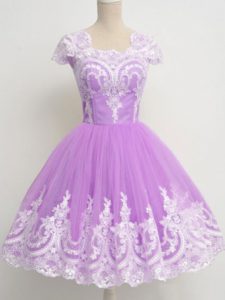 Square 3 4 Length Sleeve Zipper Dama Dress for Quinceanera Lavender Tulle