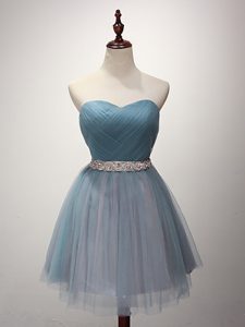 Light Blue Sleeveless Tulle Lace Up Quinceanera Court of Honor Dress for Prom and Party and Sweet 16