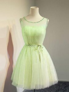 Knee Length Yellow Green Quinceanera Dama Dress Tulle Sleeveless Belt