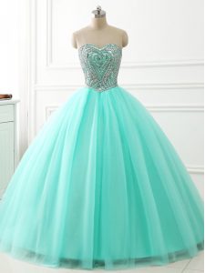 Captivating Beading Ball Gown Prom Dress Apple Green Lace Up Sleeveless Floor Length