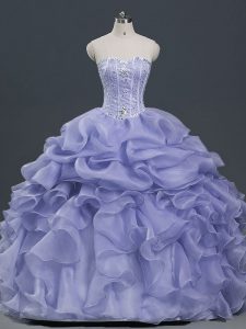 Flirting Sleeveless Beading and Ruffles and Pick Ups Lace Up Quinceanera Dresses