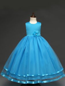 Scoop Sleeveless Tulle Pageant Dress for Teens Hand Made Flower Zipper