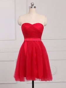 Sweetheart Sleeveless Quinceanera Dama Dress Mini Length Ruching Red Tulle