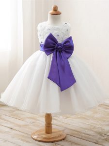 Bowknot Little Girl Pageant Gowns White Zipper Sleeveless Floor Length