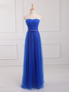 Admirable Royal Blue Tulle and Lace Lace Up Sweetheart Sleeveless Floor Length Damas Dress Belt